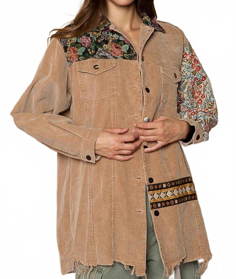 NEW POL oversized jacquard print shacket in teddy bear/ beige